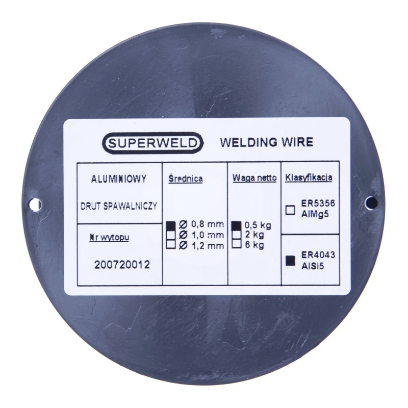 Drut spawalniczy MIG aluminiowy 4043 AlSi5 0,8mm 0,5kg SUPERWELD