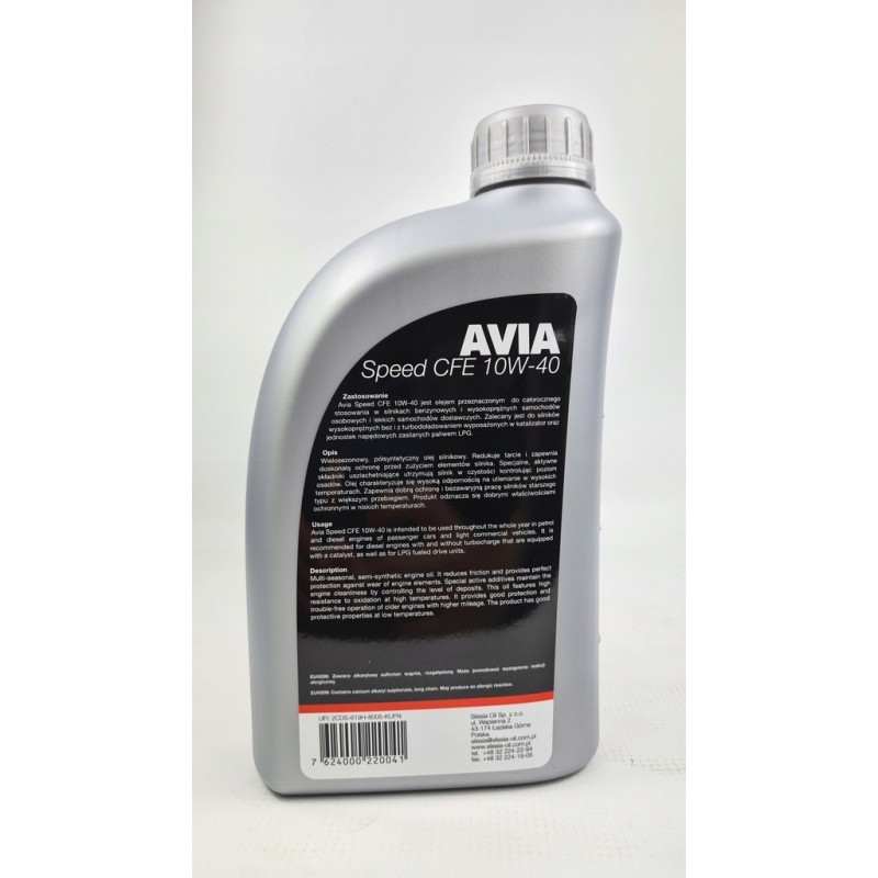 OLEJ SILNIKOWY PÓŁSYNTETYCZNY AVIA SPEED CFE 10W40 1L