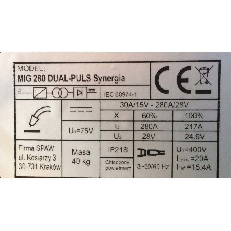 Półautomat spawalniczy MAGNUM MIG/MAG 280 LV DUAL PULS SYNERGIA